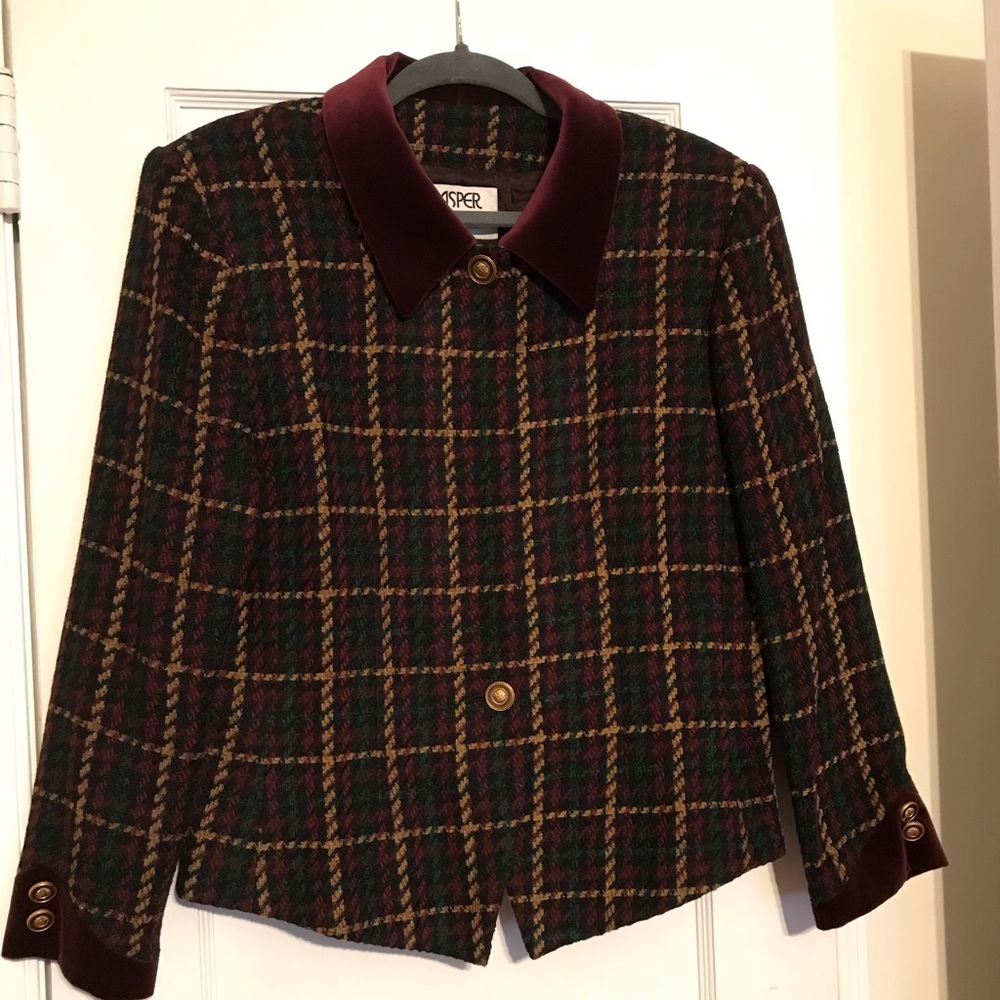 Plaid Dress Blazer With Burgundy & Tan Stripes